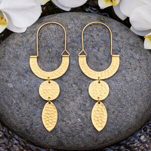 Boho Chic Indian Artisanal Brass Dangle Earrings Handcrafted Statement Jewelry